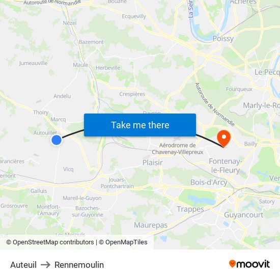 Auteuil to Rennemoulin map