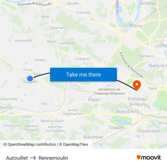 Autouillet to Rennemoulin map
