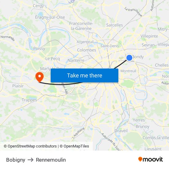 Bobigny to Rennemoulin map