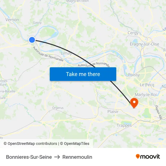 Bonnieres-Sur-Seine to Rennemoulin map