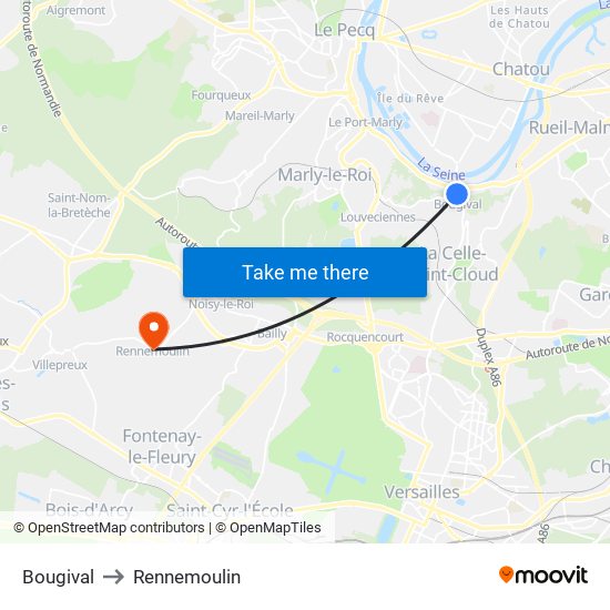 Bougival to Rennemoulin map
