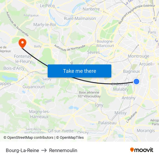 Bourg-La-Reine to Rennemoulin map