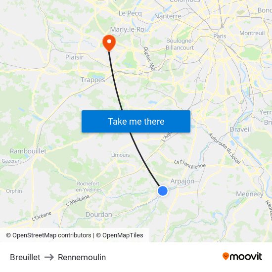 Breuillet to Rennemoulin map