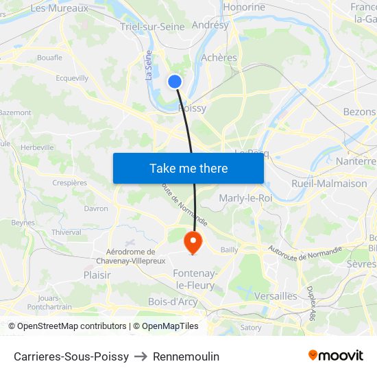 Carrieres-Sous-Poissy to Rennemoulin map