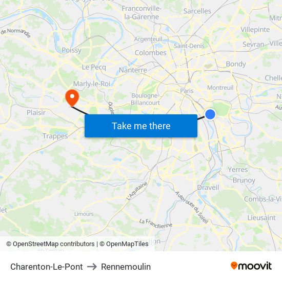 Charenton-Le-Pont to Rennemoulin map