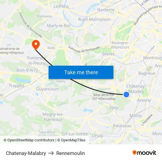 Chatenay-Malabry to Rennemoulin map