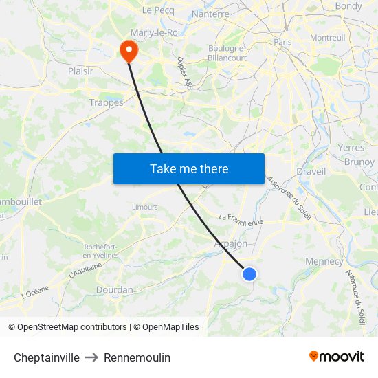 Cheptainville to Rennemoulin map