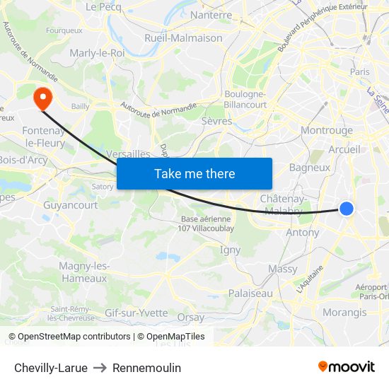 Chevilly-Larue to Rennemoulin map