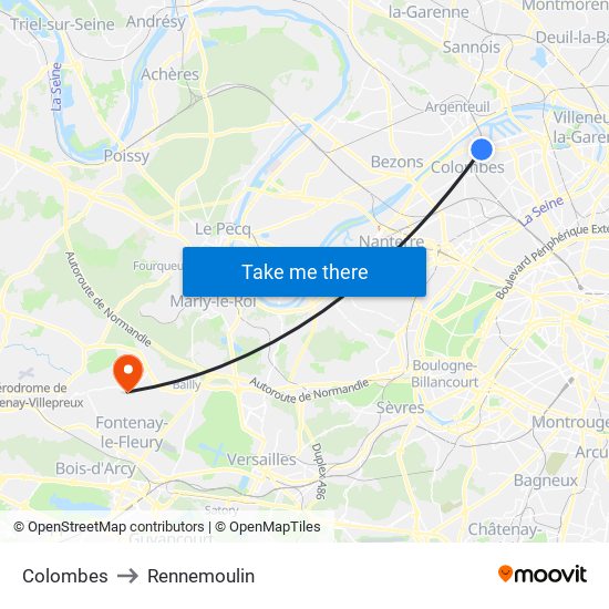 Colombes to Rennemoulin map