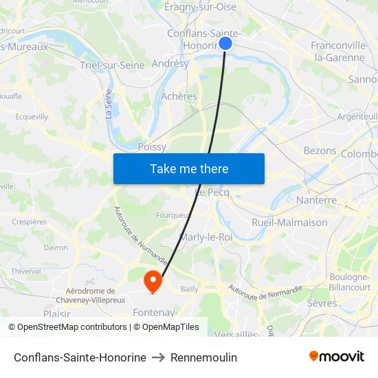 Conflans-Sainte-Honorine to Rennemoulin map