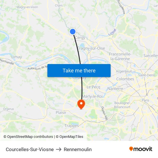 Courcelles-Sur-Viosne to Rennemoulin map
