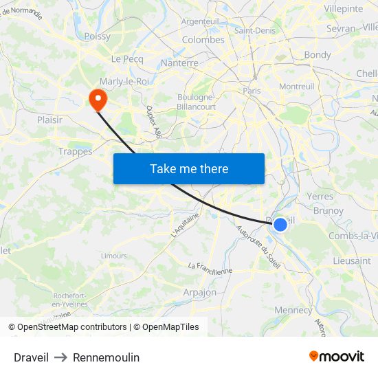 Draveil to Rennemoulin map