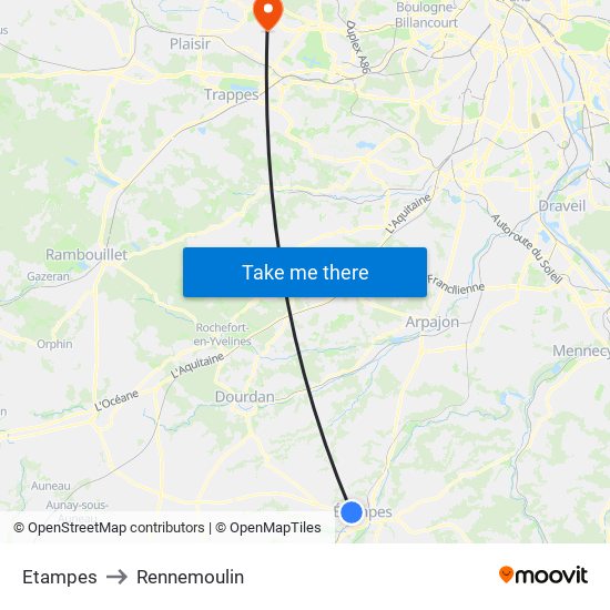 Etampes to Rennemoulin map