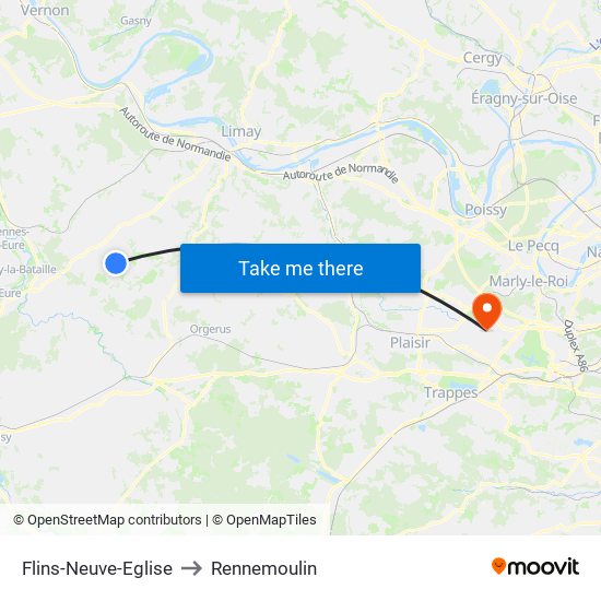 Flins-Neuve-Eglise to Rennemoulin map