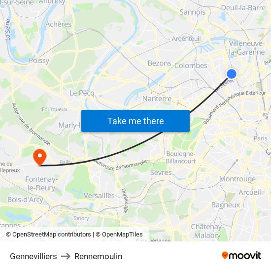 Gennevilliers to Rennemoulin map