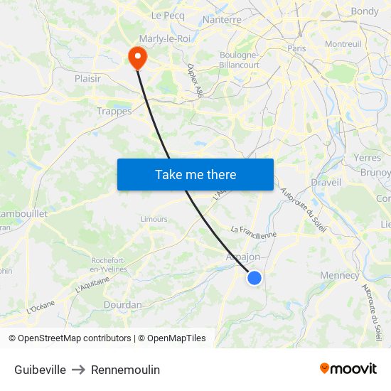 Guibeville to Rennemoulin map