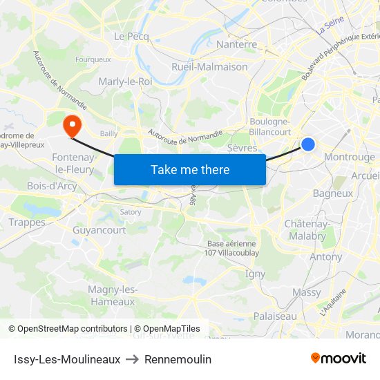Issy-Les-Moulineaux to Rennemoulin map