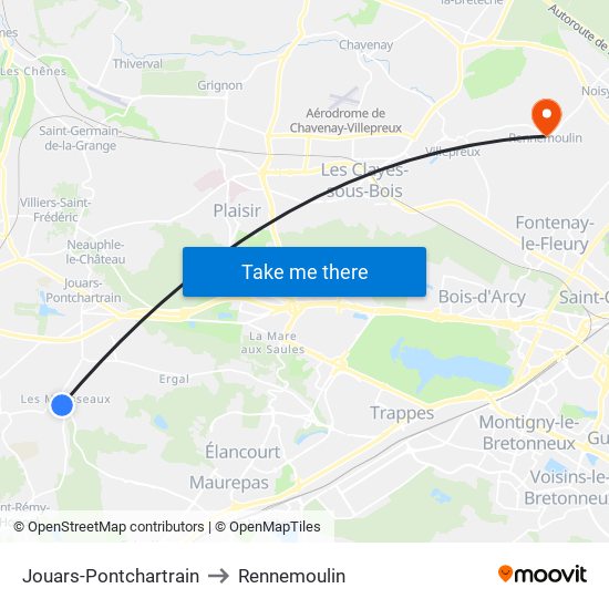 Jouars-Pontchartrain to Rennemoulin map