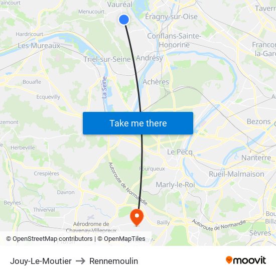 Jouy-Le-Moutier to Rennemoulin map