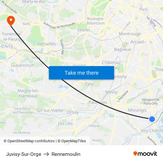 Juvisy-Sur-Orge to Rennemoulin map