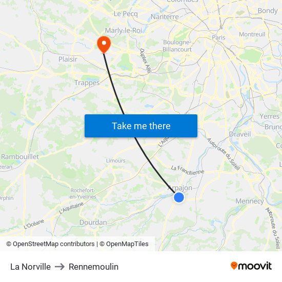 La Norville to Rennemoulin map