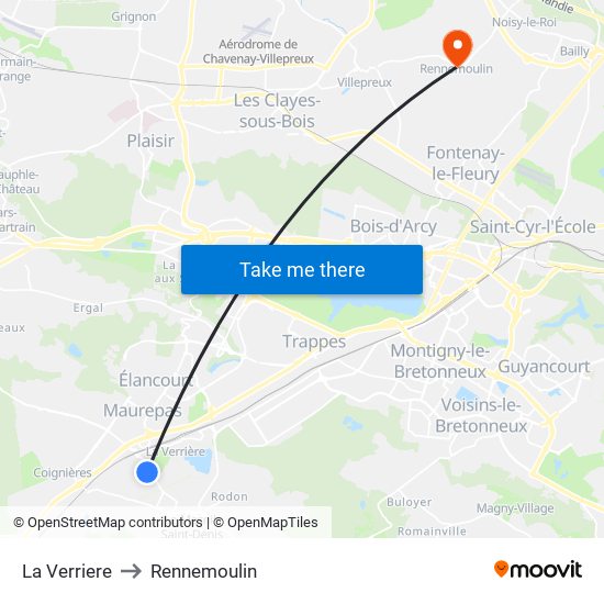 La Verriere to Rennemoulin map
