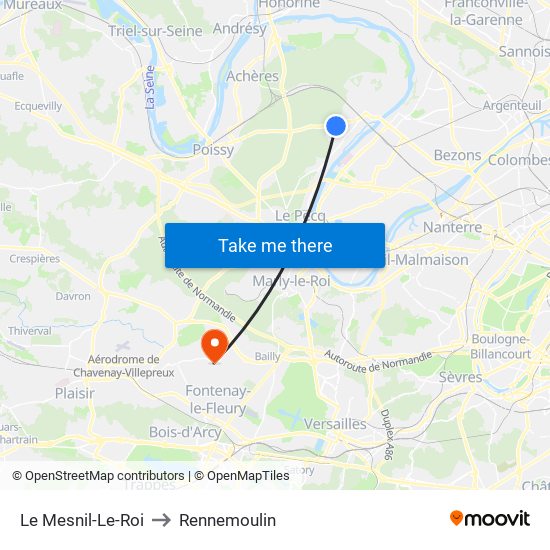 Le Mesnil-Le-Roi to Rennemoulin map