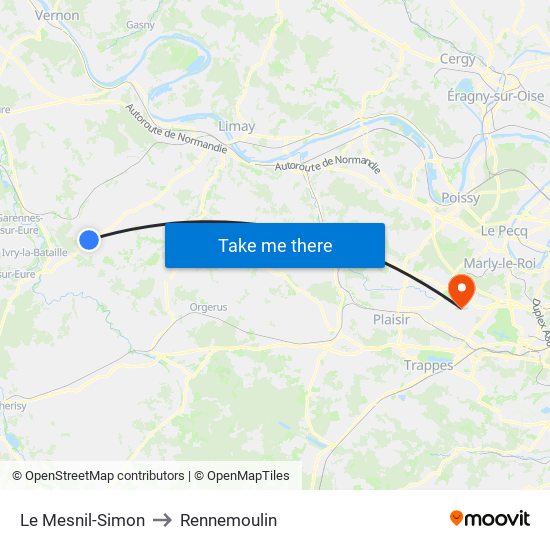 Le Mesnil-Simon to Rennemoulin map