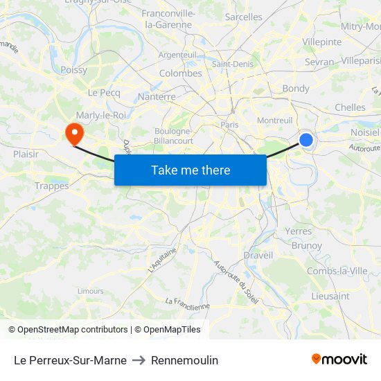 Le Perreux-Sur-Marne to Rennemoulin map