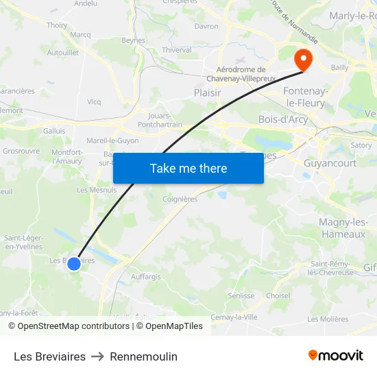 Les Breviaires to Rennemoulin map