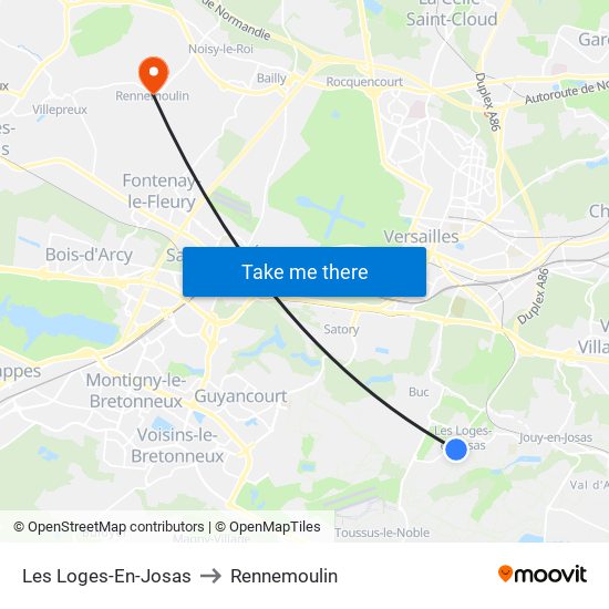 Les Loges-En-Josas to Rennemoulin map