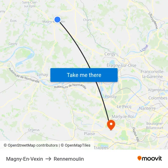 Magny-En-Vexin to Rennemoulin map