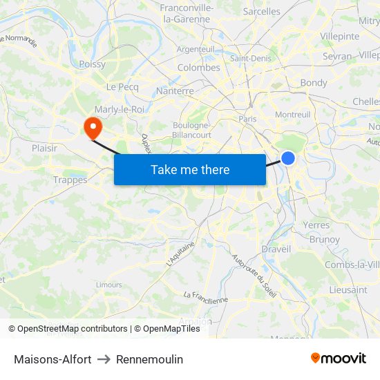 Maisons-Alfort to Rennemoulin map