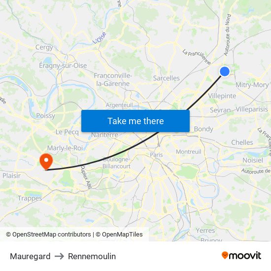 Mauregard to Rennemoulin map