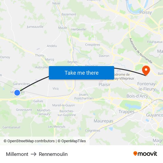 Millemont to Rennemoulin map
