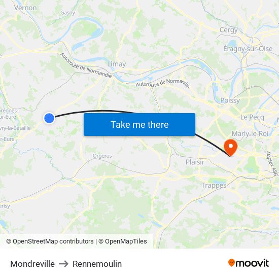 Mondreville to Rennemoulin map