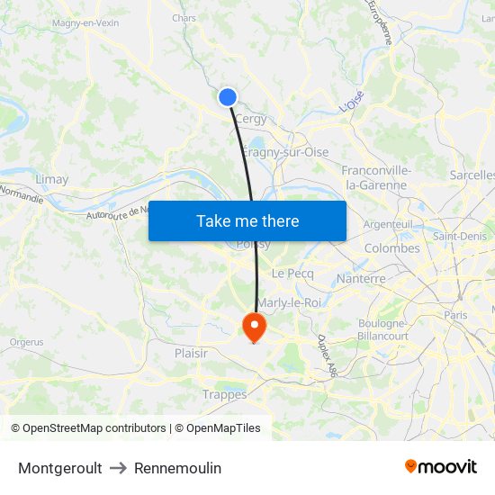 Montgeroult to Rennemoulin map