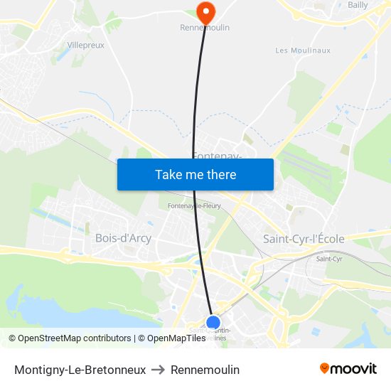 Montigny-Le-Bretonneux to Rennemoulin map