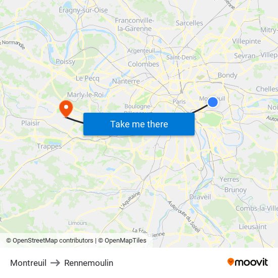 Montreuil to Rennemoulin map