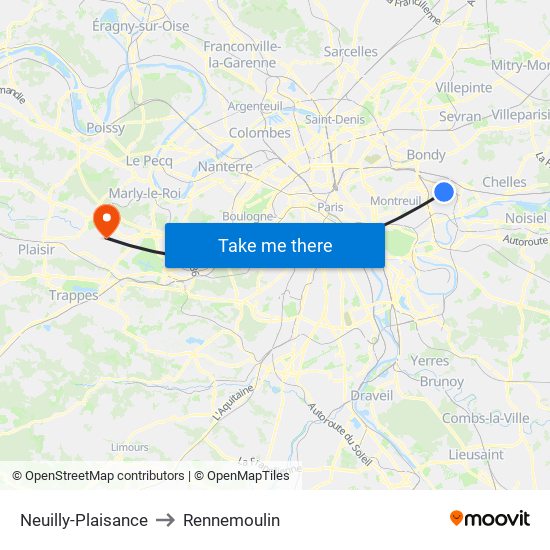 Neuilly-Plaisance to Rennemoulin map