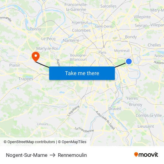 Nogent-Sur-Marne to Rennemoulin map