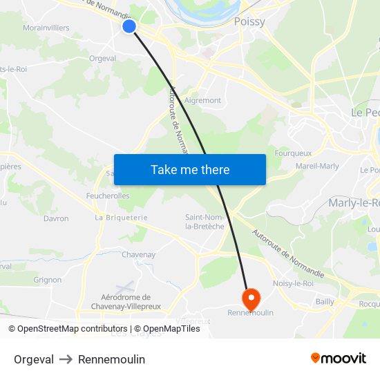 Orgeval to Rennemoulin map