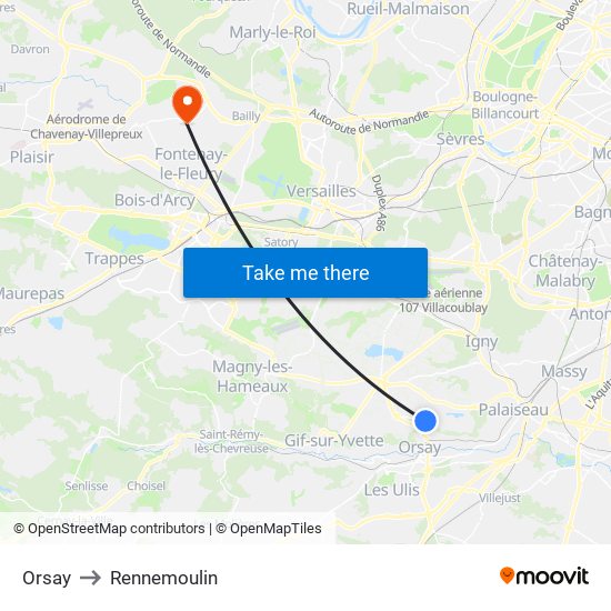 Orsay to Rennemoulin map