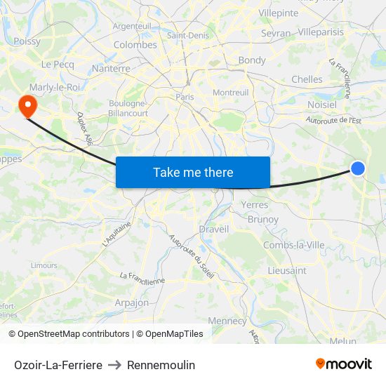 Ozoir-La-Ferriere to Rennemoulin map