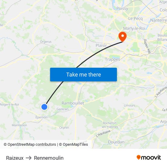 Raizeux to Rennemoulin map