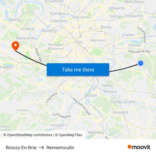 Roissy-En-Brie to Rennemoulin map