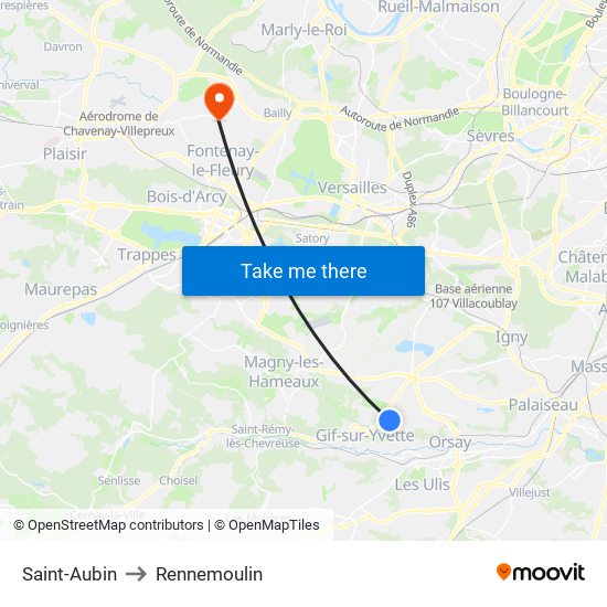 Saint-Aubin to Rennemoulin map