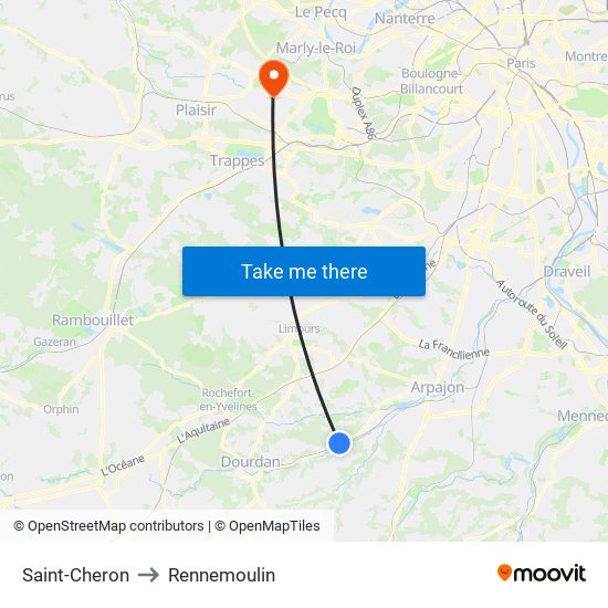 Saint-Cheron to Rennemoulin map