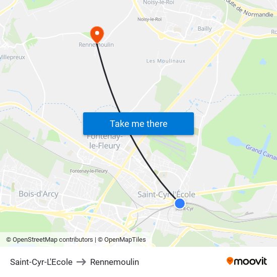 Saint-Cyr-L'Ecole to Rennemoulin map