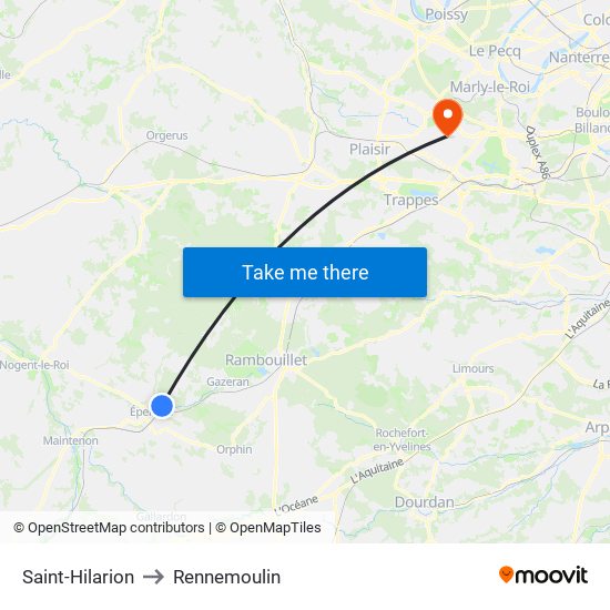 Saint-Hilarion to Rennemoulin map